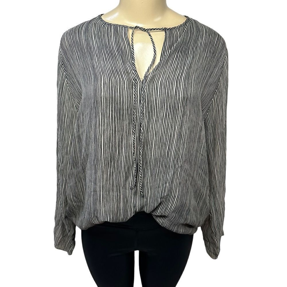 Shamask Silk Long Sleeve striped lined tunic Blouse size 10